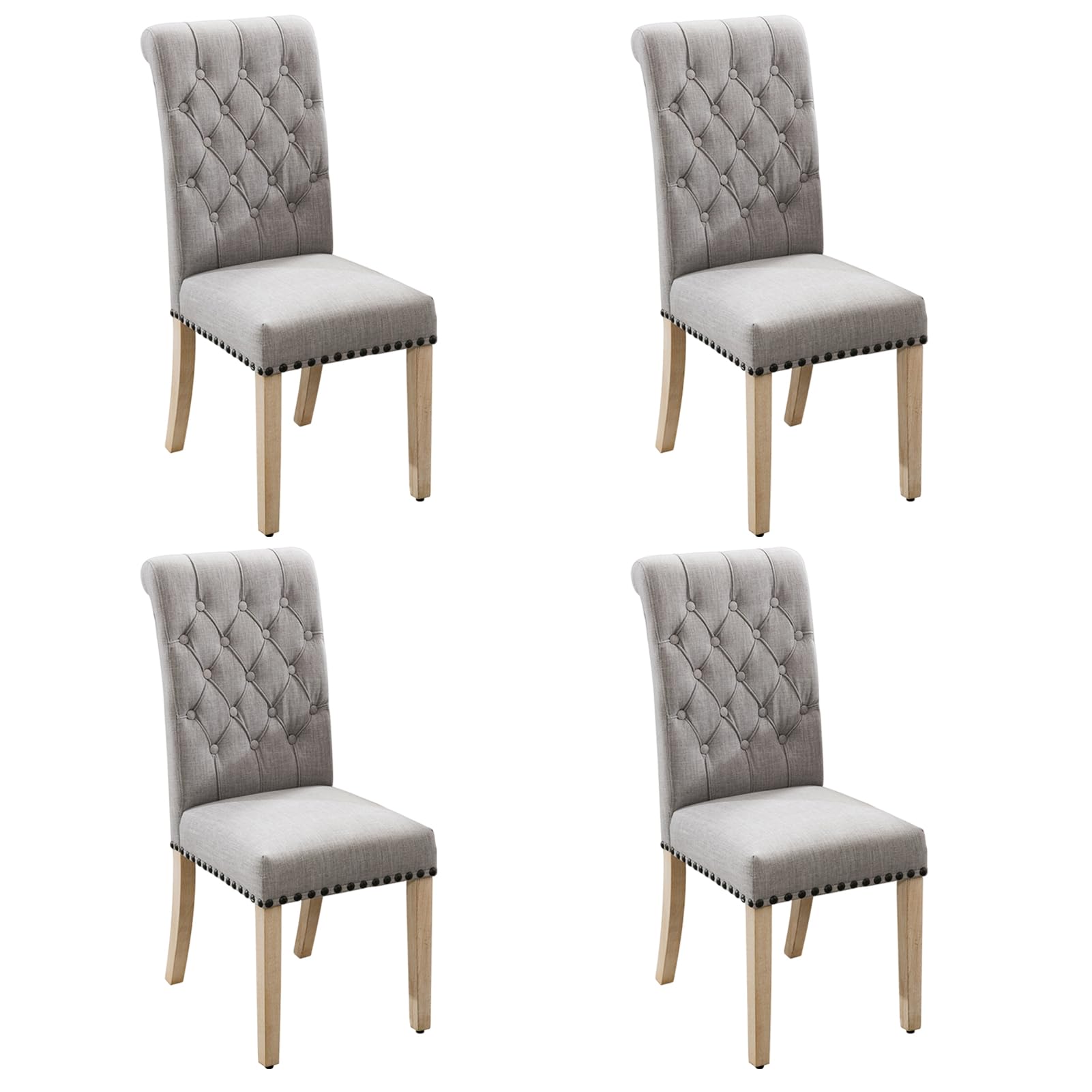 4-Piece Fabric Dining Chair Set - Tufted Upholstered High Back with Nailhead Trim & Solid Oak Wood Legs for Kitchen, Restaurant, Dining Room | Perfect for Home Decor, Family Gatherings & Commercial Use