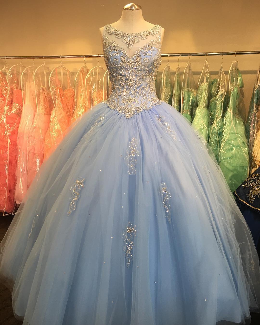 Elegant Crystal Beaded Scoop Neck Tulle Quinceañera Dress - Ball Gown for Sweet 15 Party, Prom, Wedding & Special Occasions
