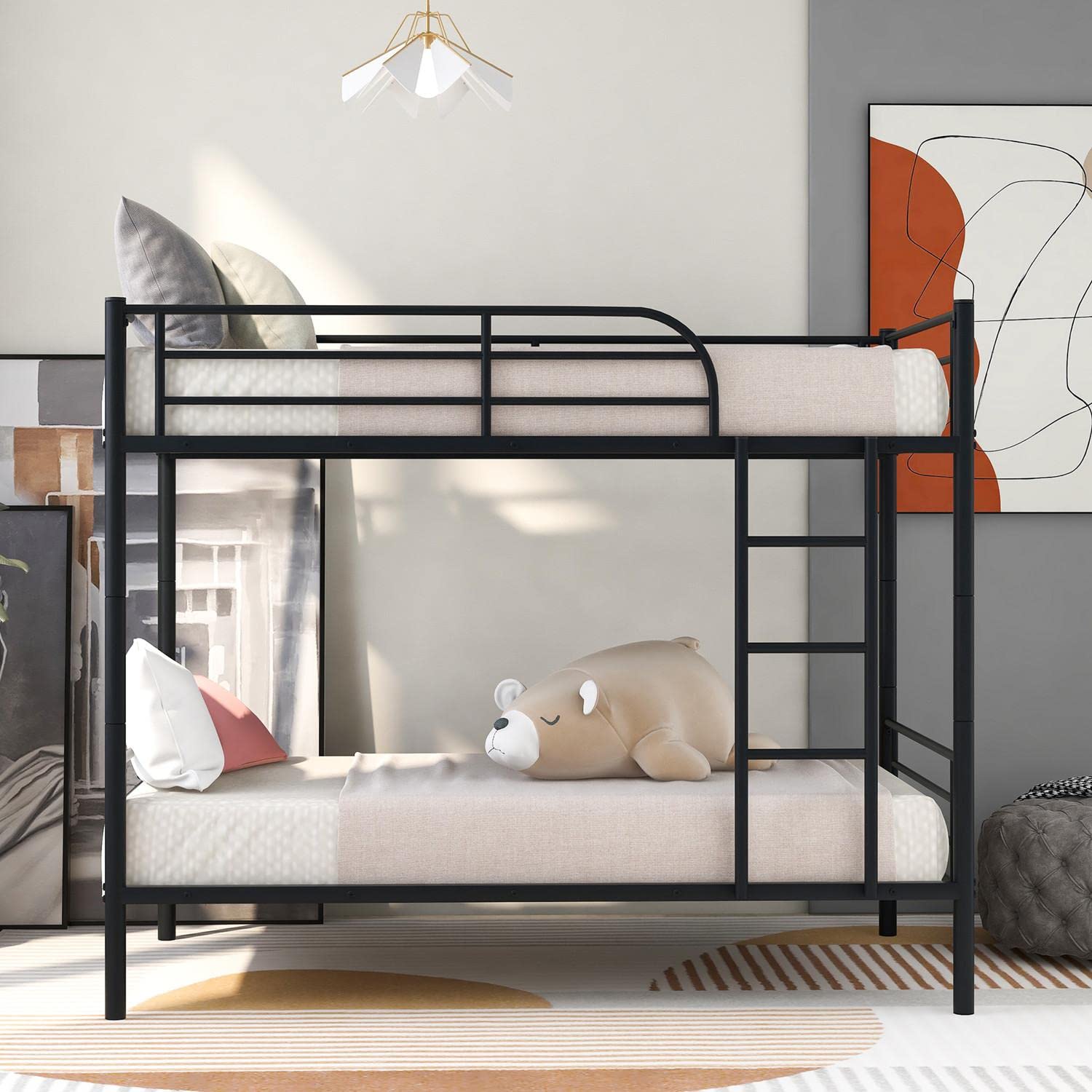 **Detachable Twin Over Twin Bunk Bed - Heavy Duty Metal Bunk Bed with Ladder & Guardrails for Kids, Teens, Small Spaces - Converts to 2 Twin Beds - No Box Spring Needed - Black - Perfect for Shared Bedrooms, Dorms, and Space-Saving Kids' Rooms**