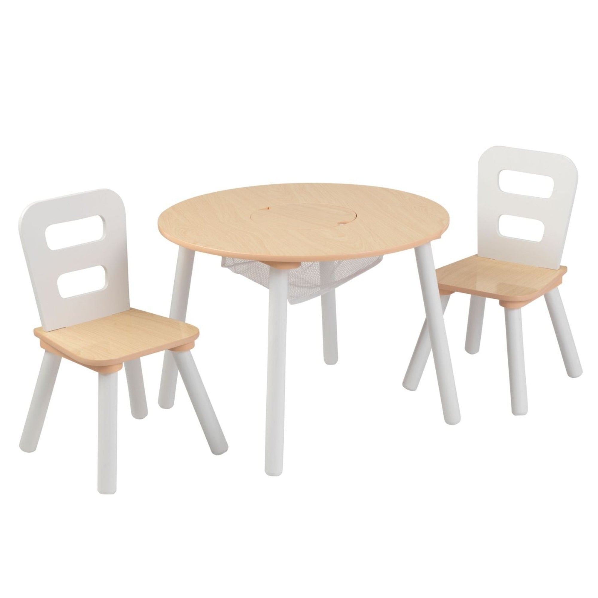 KidKraft Round Storage Table & 2 Chair Set - Natural & White - Perfect for Kids Playroom, Classroom or Nursery Organization