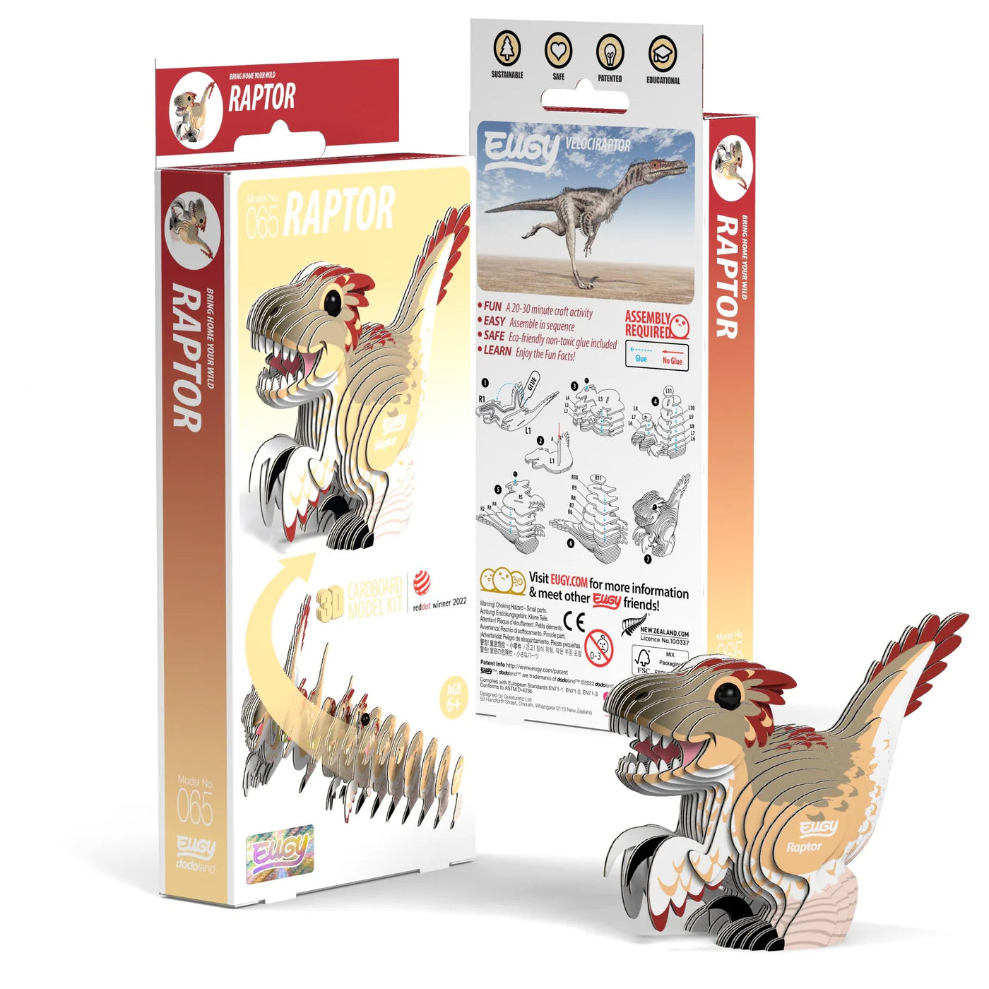 EUGY Raptor Dinosaur 3D Puzzle Kit - DIY Educational STEM Toy for Kids & Adults - Perfect for Home Decor, Classroom Learning & Gift Giving