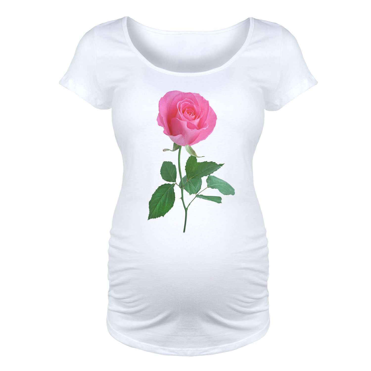 Bloom Maternity Pink Rose Scoop Neck Maternity T-Shirt - Soft Cotton Pregnancy Top for Everyday Comfort & Style