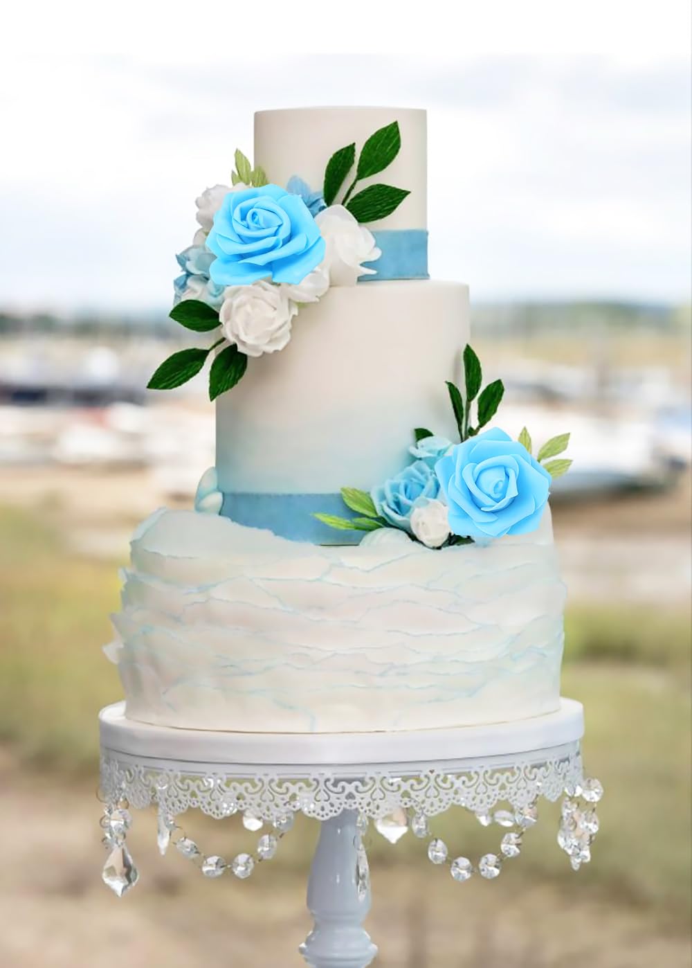 100 Pcs Artificial Foam Rose Flowers - Light Blue Fake Roses for DIY Wedding Bouquets, Bridal Shower Centerpieces, Wall Decor, Kissing Balls & Party Table Arrangements - Bulk Pack for Home & Event Decorations