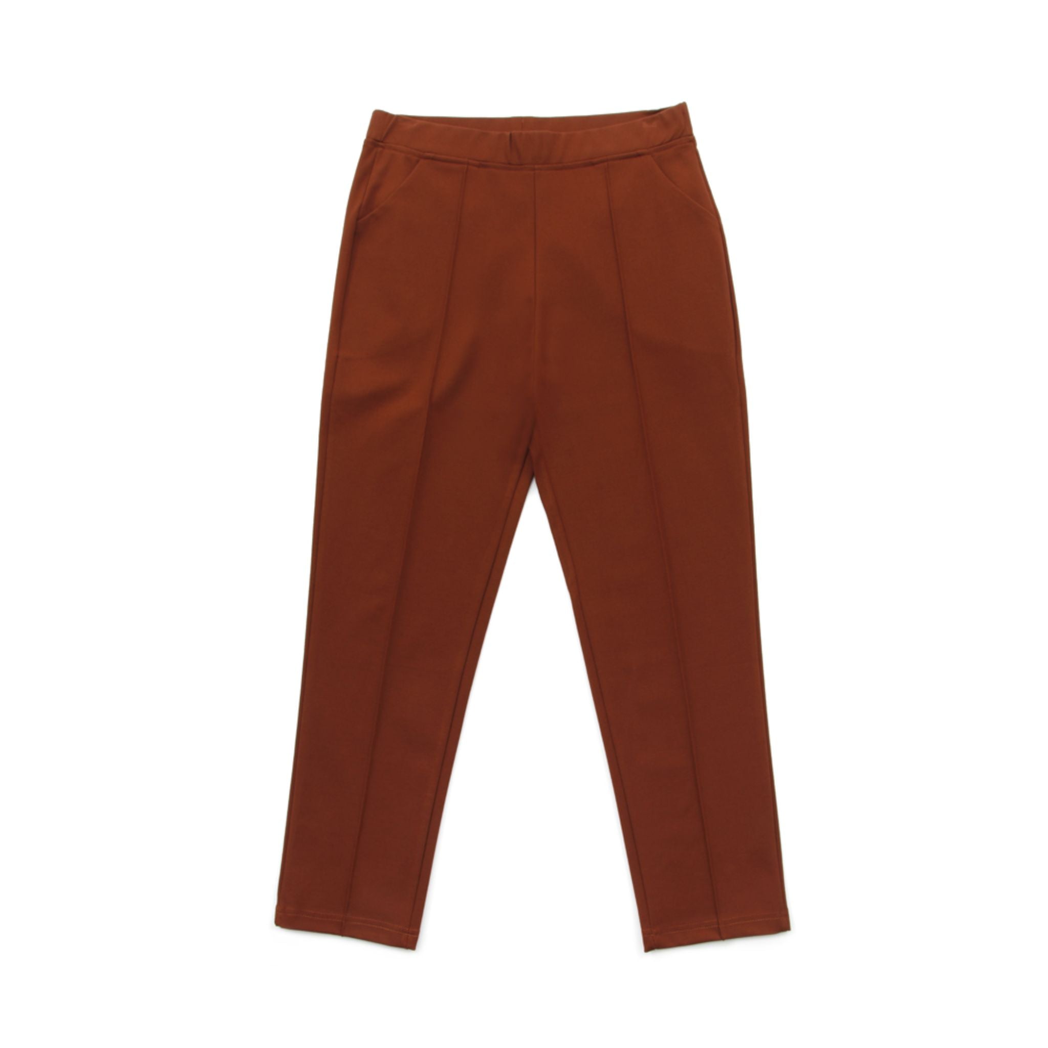 Enro Elastic Waistband Pull On Cropped Pants for Women - Comfortable Stretch Brown Casual Pants (SC153 100LP BRO) - Perfect for Work, Travel & Everyday Wear
