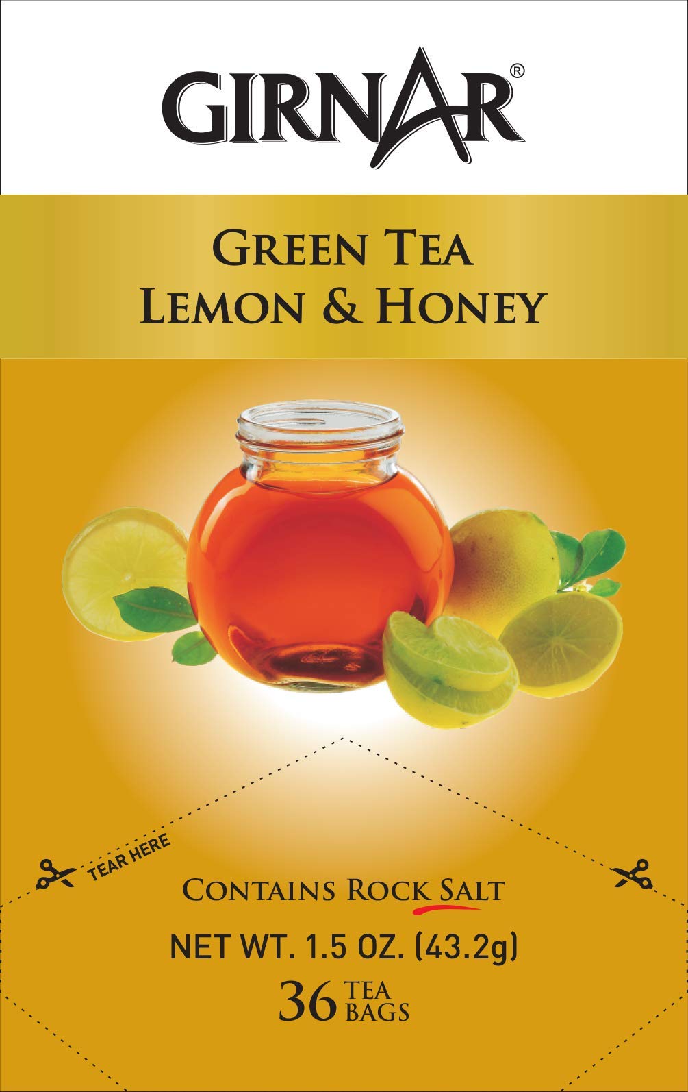 Girnar Green Tea Bags with Lemon & Honey - 36 Count | Natural Antioxidant Rich Tea | Perfect for Morning Boost, Afternoon Relaxation & Weight Management