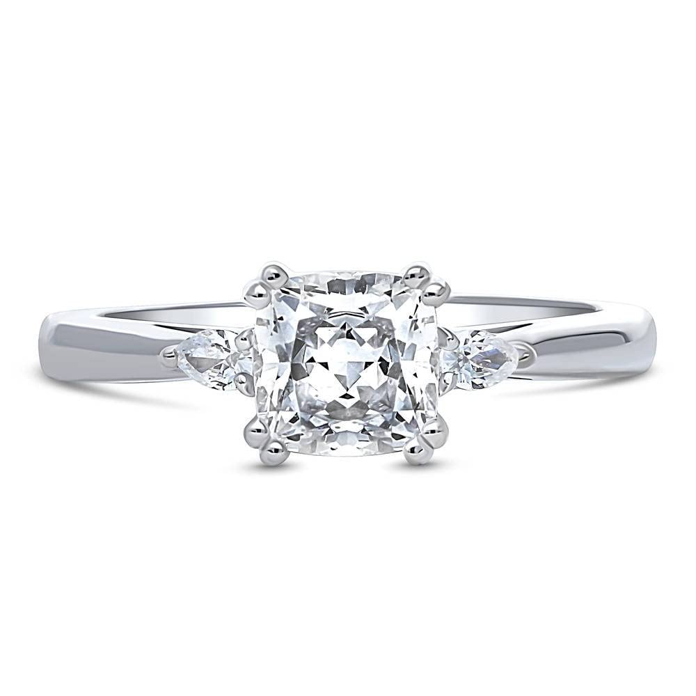 BERRICLE Sterling Silver 3-Stone Wedding & Engagement Ring - 1.25ct Cushion Cut Cubic Zirconia CZ Promise Ring for Women - Rhodium Plated Size 4-10 - Perfect for Proposals, Anniversaries & Special Occasions
