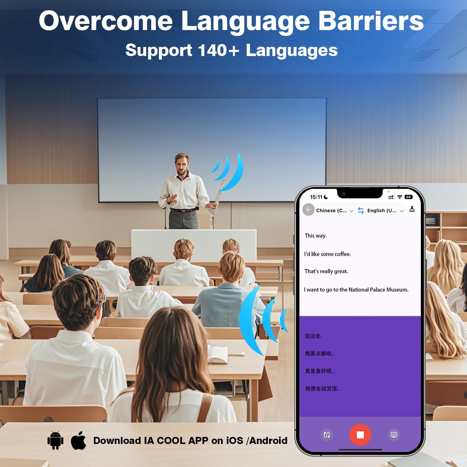**AI Language Translator Earbuds – Real-Time 144+ Language Translation Headphones with App, Bluetooth Wireless for iOS & Android – Perfect for Travel, Business & Multilingual Conversations (Black)**