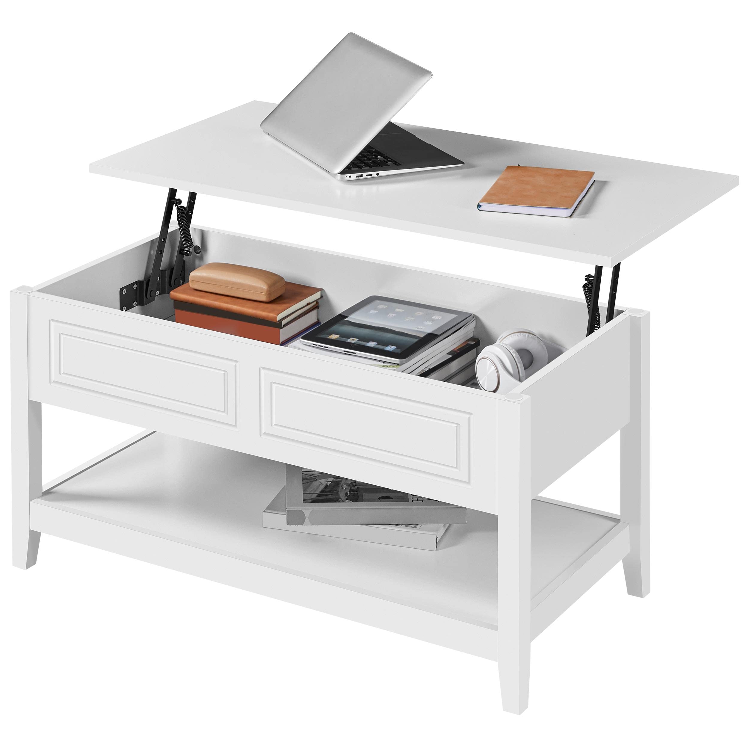 Topeakmart Lift Top Coffee Table with Hidden Storage & Shelf - Adjustable Height Living Room Center Table, White - Perfect for Small Spaces, TV Snacks & Remote Storage