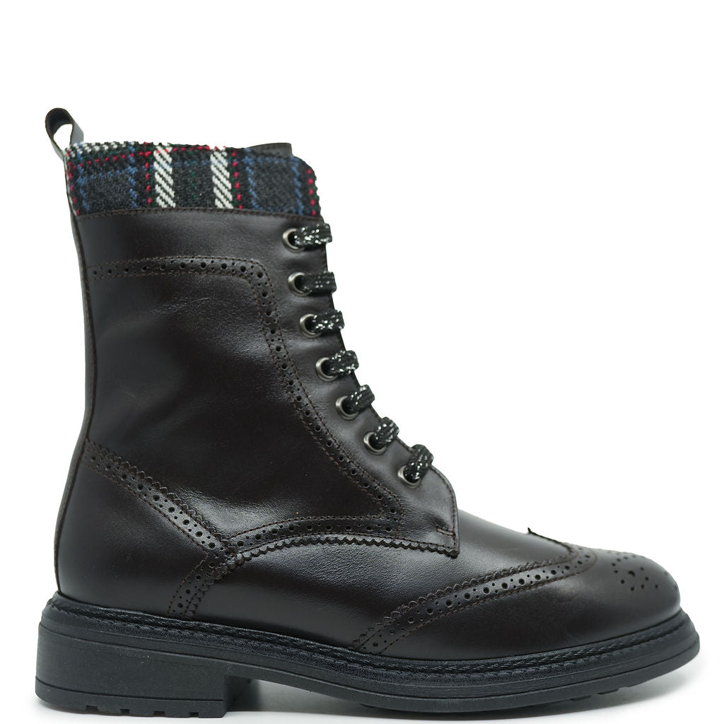 Stylish Dark Brown Plaid Wingtip Boots for Men - Classic Cuff Design, Comfortable & Durable - Perfect for Casual Outfits, Office Wear & Fall Fashion
