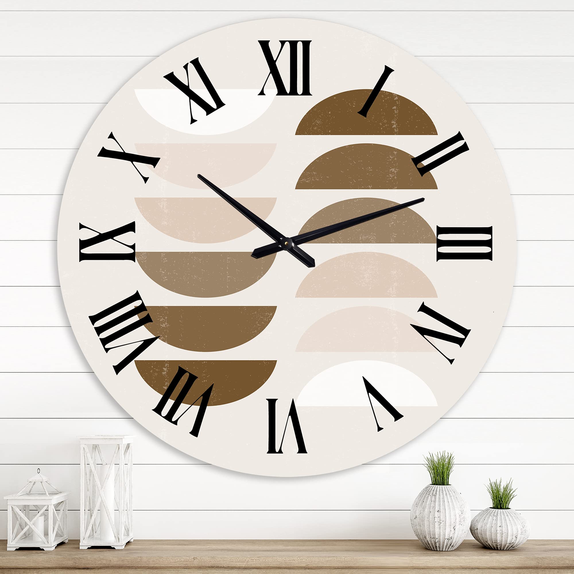 Abstract Sun & Moon Geometric Wall Clock - Modern Large Terracotta Design for Home & Office Decor | Perfect for Living Room, Bedroom, or Workspace