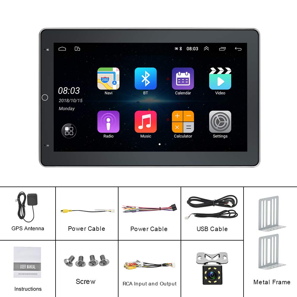 NHOPEEW 10 Inch Universal Double Din Android Car Stereo - HD Touchscreen with GPS Navigation, WiFi, Mirror Link, Backup Camera & Mic | Automatic Rotation for Easy Viewing | Perfect for Road Trips & Daily Commutes