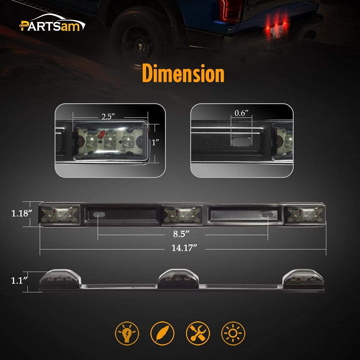 Partsam LED Trailer Lights Kit - 5PCS Amber 3.8” 6 LED Side Marker Lights + 1PC 14.17