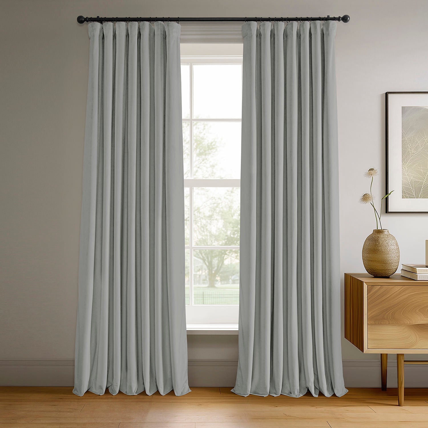 Reflection Grey Signature Velvet Blackout Curtains - Thermal Insulated Room Darkening Drapes for Bedroom, Living Room & Nursery (54