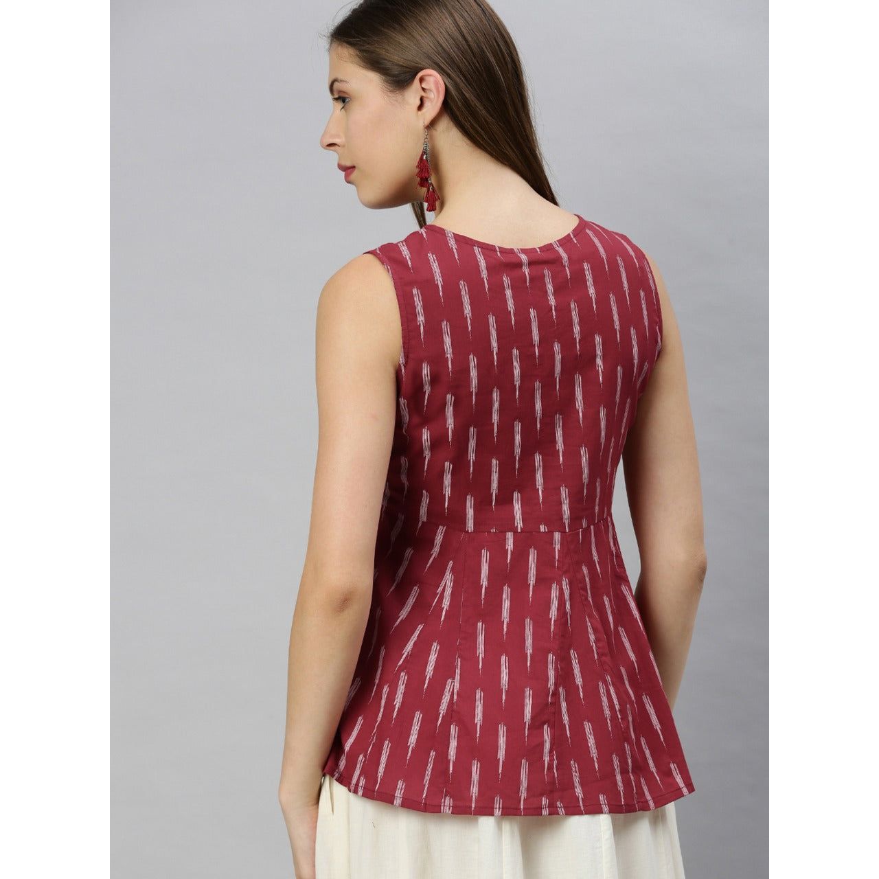 Stylish Sleeveless Indian Kurti Top - Red Cotton Ethnic Tunic for Women | Perfect for Summer, Festivals & Casual Wear