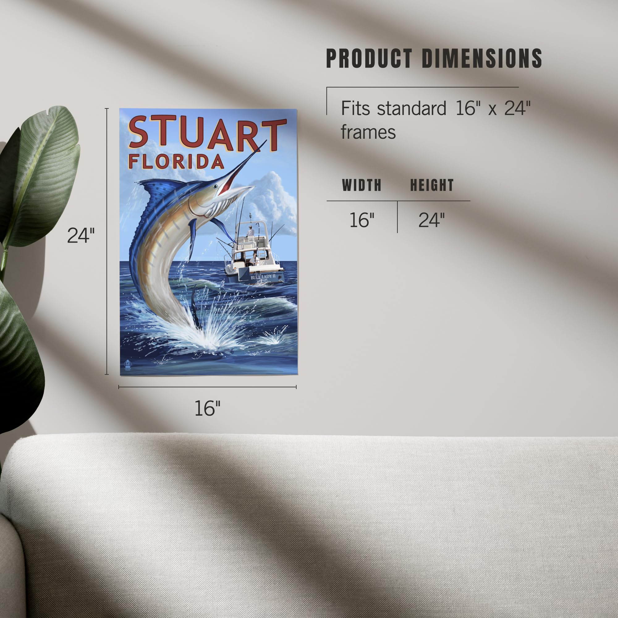 Stuart Florida Marlin Fishing Scene - Lantern Press 16x24 Inch Giclee Art Print | Coastal Wall Decor for Beach House, Office & Fishing Enthusiasts