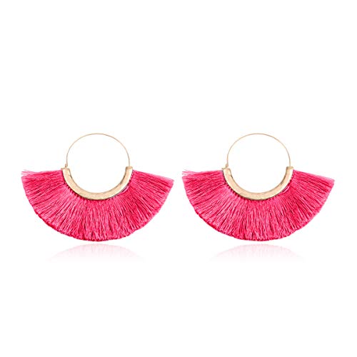 Halfmoon Tassel Hoops - Hot Pink