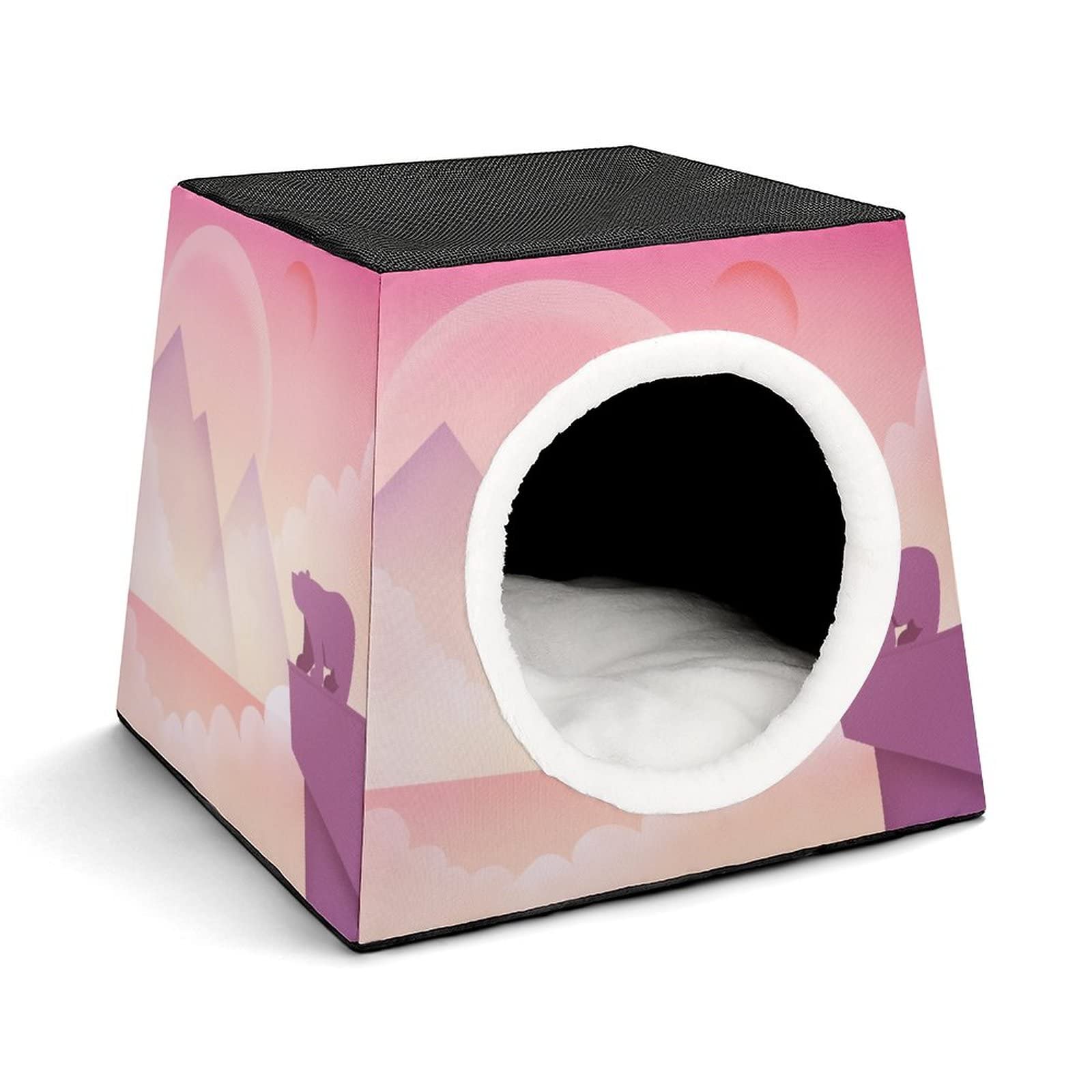 Cozy Printed Cat Bed & Sofa - Indoor Cat House with Soft Pillow for Kittens & Small Dogs | Polar Bear Sunset Design | Perfect for Living Room, Bedroom & Pet Nook