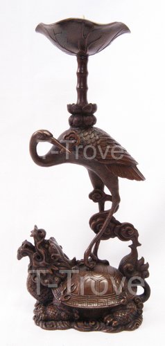 Elegant Bronze Longevity Crane Candle Holders - Set of 2 - Feng Shui Home Decor for Living Room, Bedroom & Wedding Centerpieces