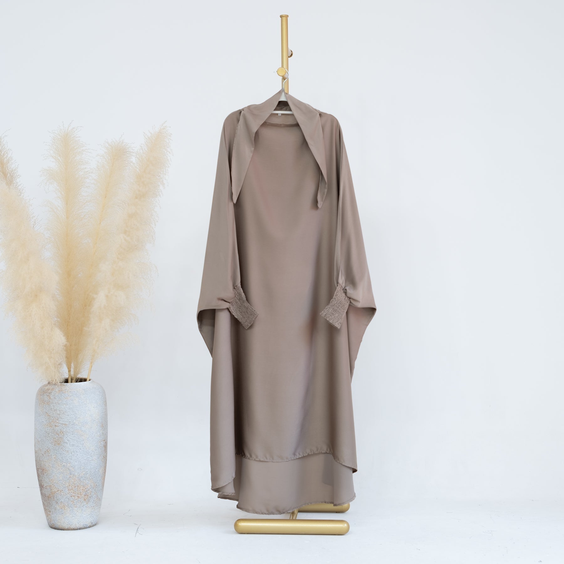 Marwa Kids Satin Jilbab Ash Color - Soft Muslim Hijab for Girls - Perfect for School, Prayer & Special Occasions