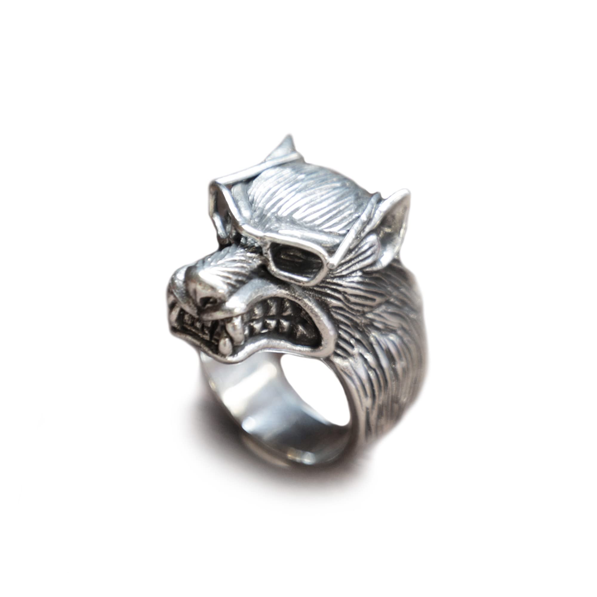 Wolf Odin Glasses Viking Ring for Men - 925 Sterling Silver Biker Skull Gothic Fox Boho Jewelry - Perfect for Viking Cosplay, Biker Fashion & Gothic Style Accessories