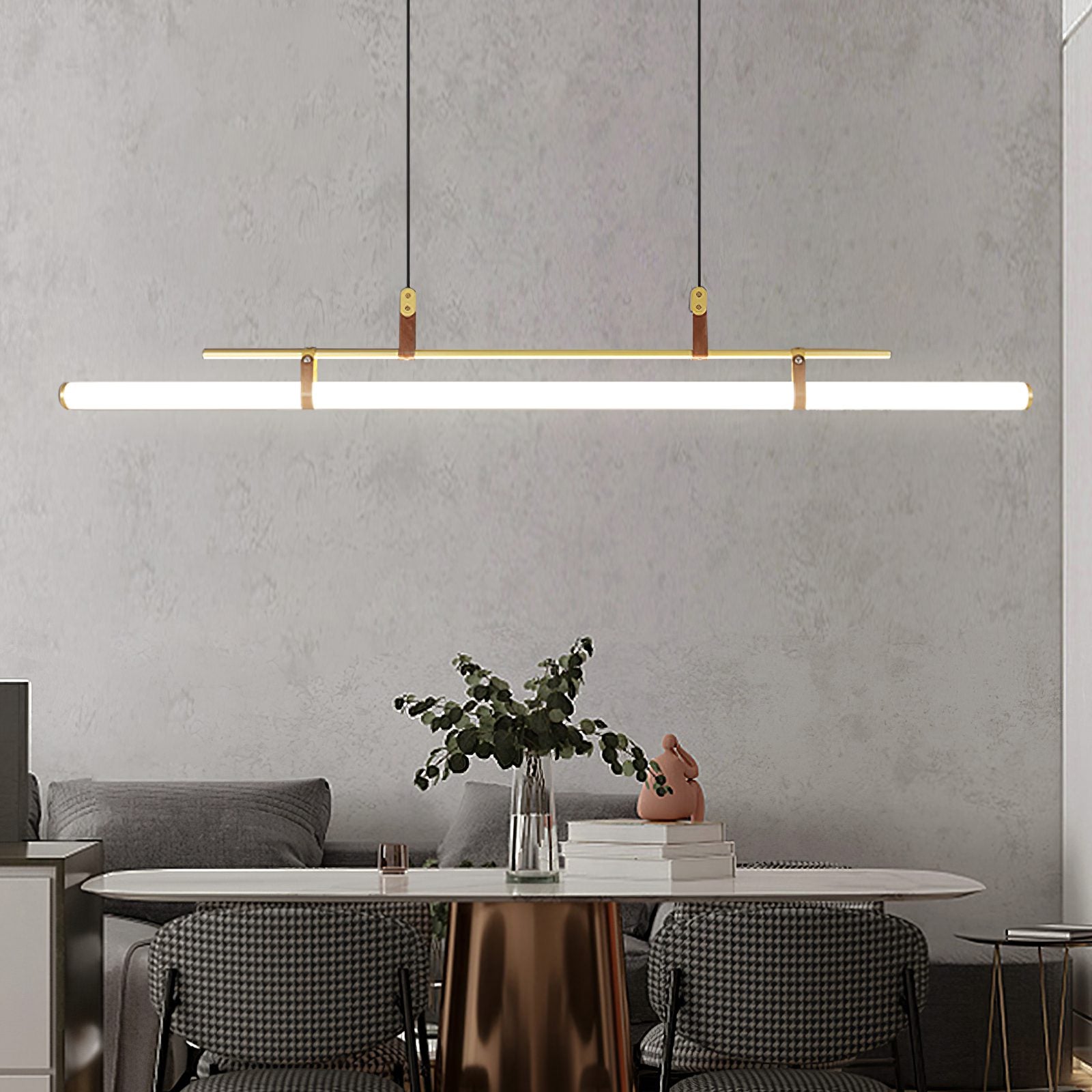 Modern Eden Linear Pendant Light - Sleek Minimalist Hanging Fixture for Kitchen Island, Dining Room & Bedroom Lighting - Adjustable LED Chandelier for Contemporary Home Decor