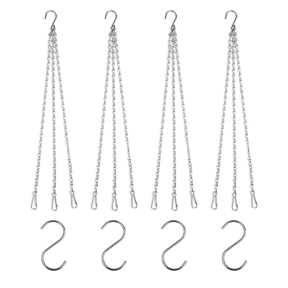 4 Sets 18.5 Inch Rustproof Stainless Steel Hanging Chains with Hooks - Heavy Duty Plant Hangers for Indoor Outdoor Use - Perfect for Hanging Flower Pots, Bird Feeders, Lanterns & Home Decor