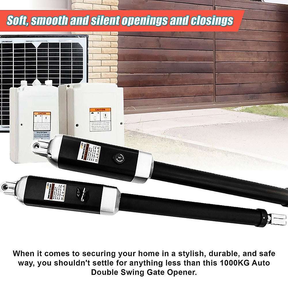 1000KG 10W Solar Powered Double Swing Automatic Gate Opener with Remote Control - Perfect for Driveway, Farm, and Ranch Security Gates