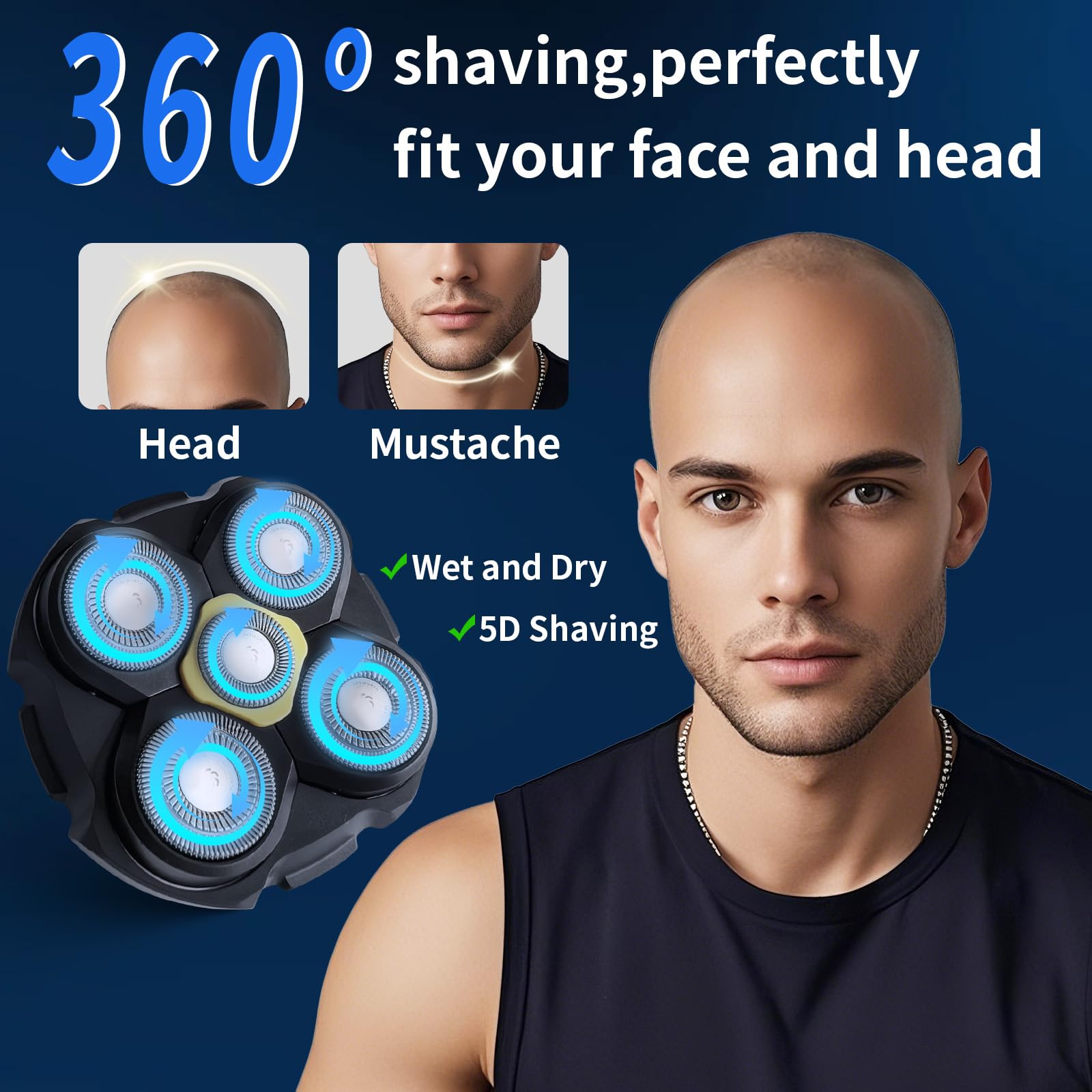2 Pack Replacement Shaver Heads for Microtouch Titanium Head Shaver - 5D Precision Blades for Bald Men's Head & Facial Shaving - Includes 4 Cleaning Brushes - Perfect for Home, Travel & Daily Grooming Routine