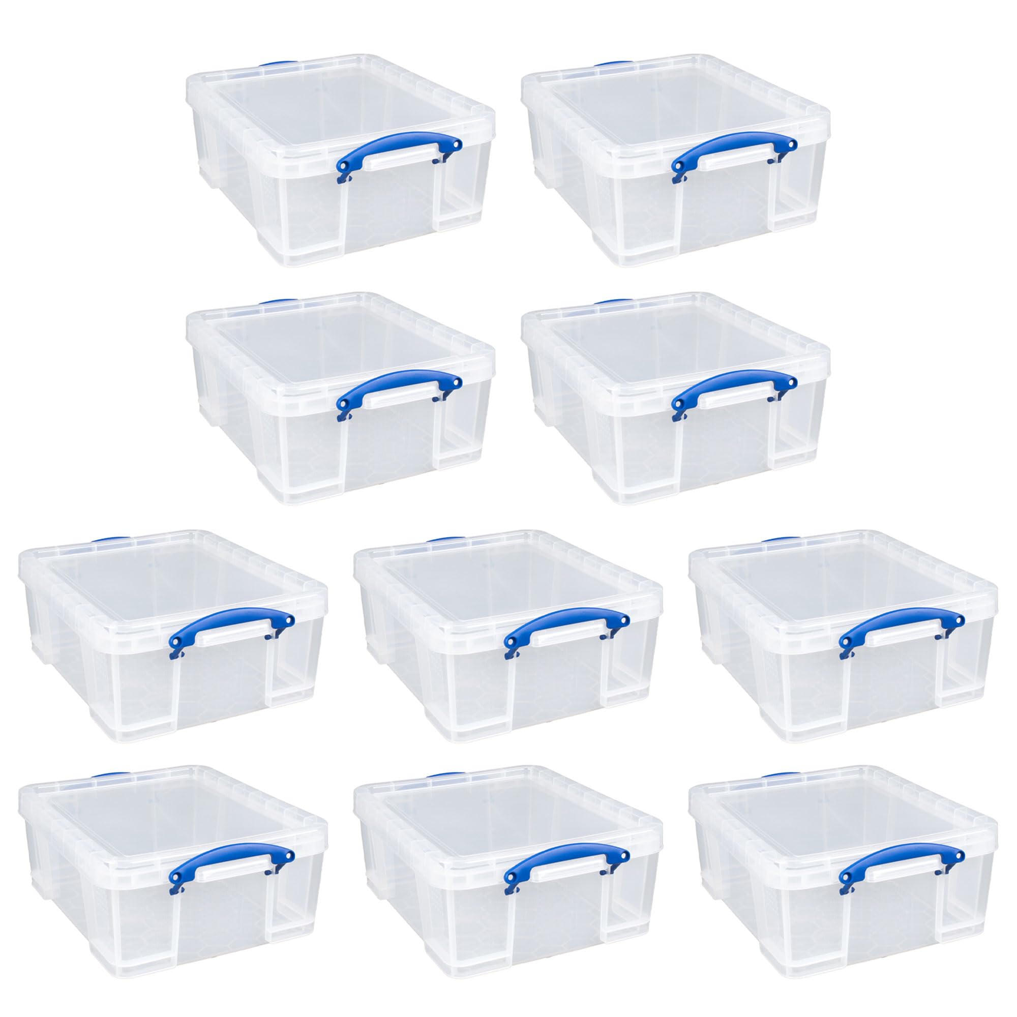 Really Useful Box 10 Pack - 17L Clear Plastic Storage Bins with Secure Snap Lids & Clip Lock - Perfect for Home Organization, Office Supplies & Craft Storage