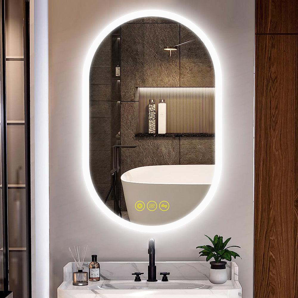 BrightView Oval Frameless LED Anti-Fog Dimmable Bathroom Vanity Mirror - Perfect for Makeup, Shaving & Home Decor