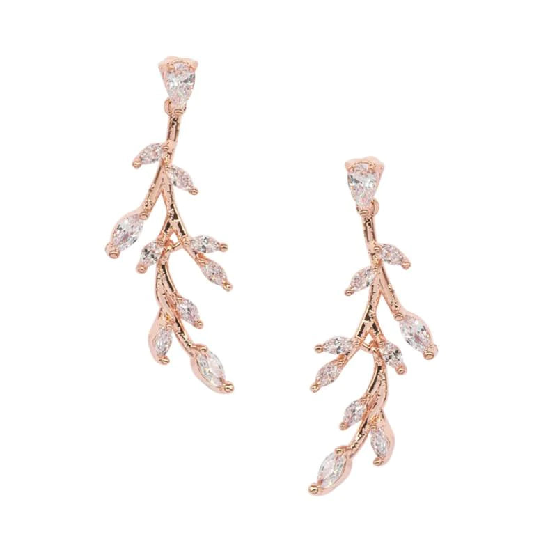 Rose Gold Vine Crystal Necklace & Earring Jewelry Set 7717 - Elegant Bridal Party Gift for Women, Perfect for Weddings, Anniversaries and Special Occasions
