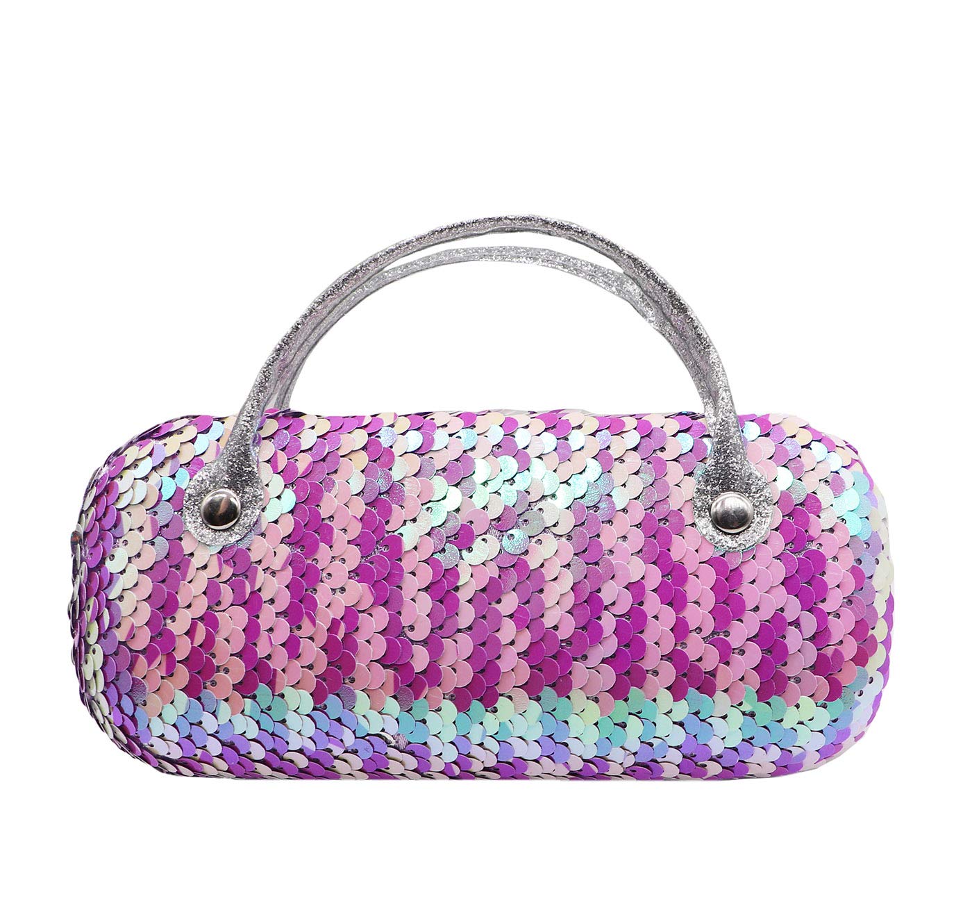 Reversible Sequins Glasses Case for Women, Kids, Girls & Boys - Sparkly Hard Shell Eyeglass Pouch with Handle | Perfect for School, Travel & Gift Giving