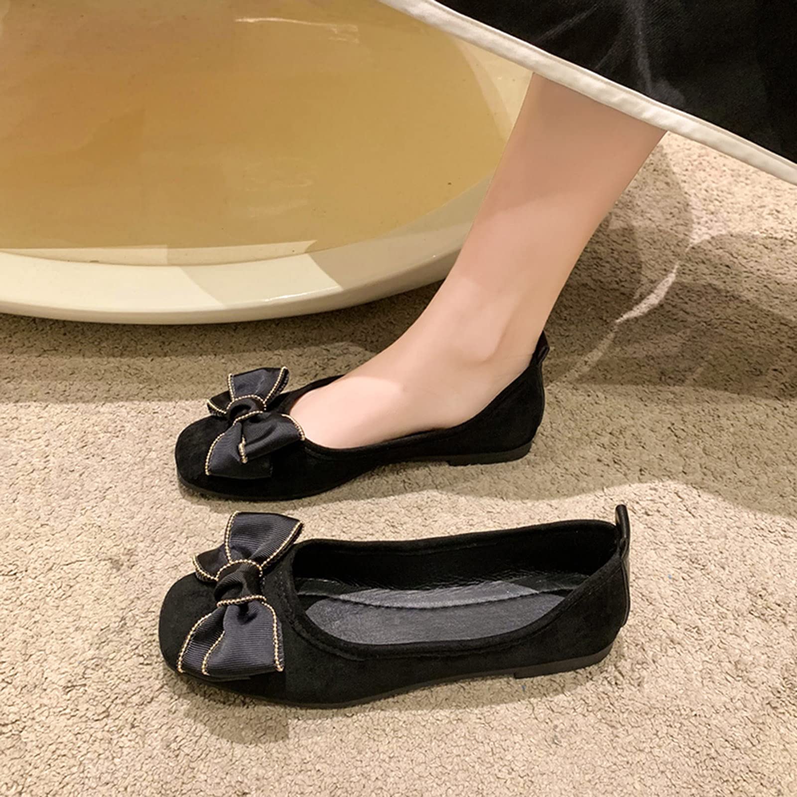 Women's Casual Flat Shoes - Spring & Autumn Square Toe Bow Leopard Print Slip-On Loafers for Work, Office & Daily Wear | Comfortable Low Heel Dress Shoes
