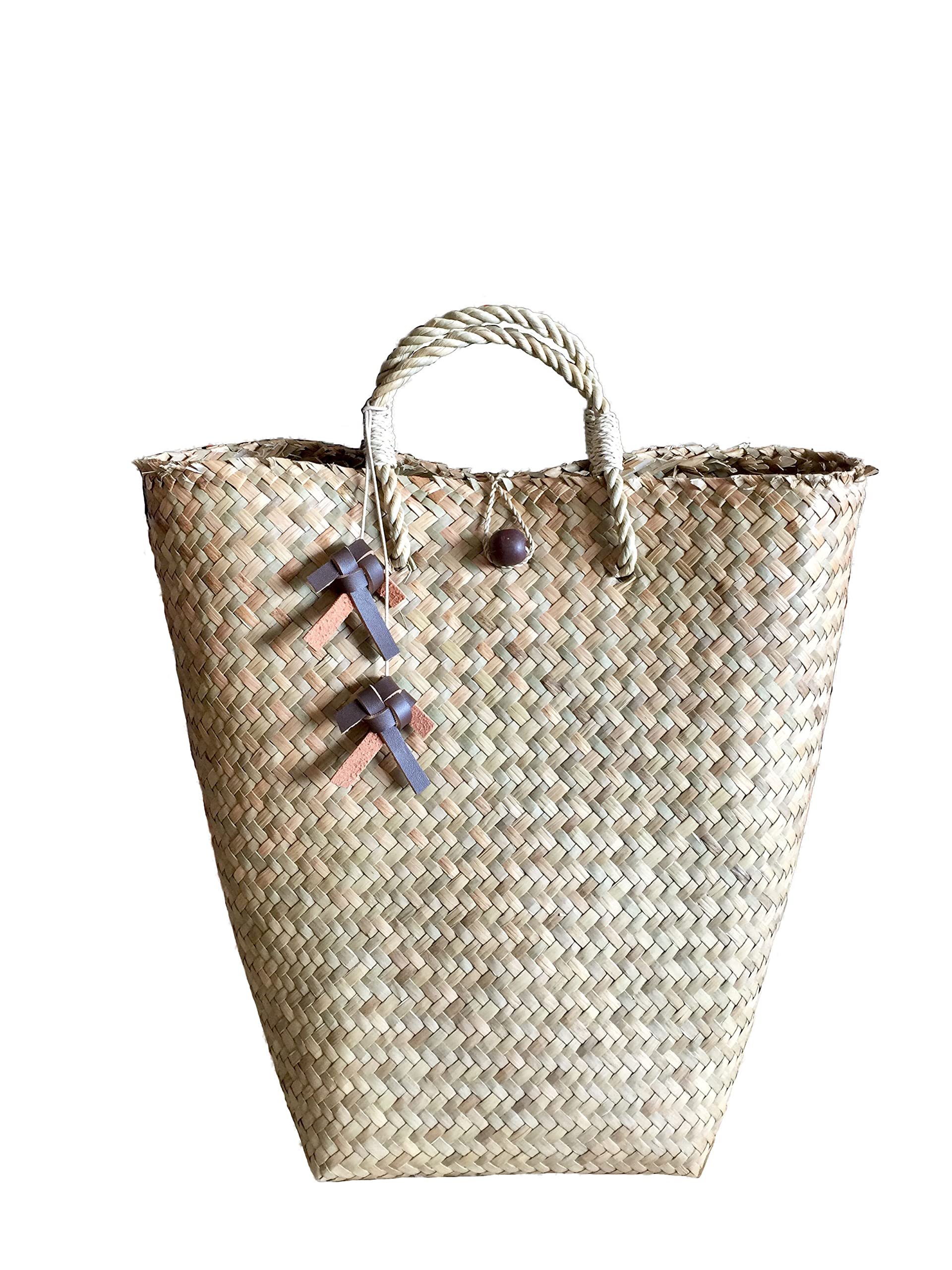 Extra Large Straw Basket Bag - Natural Woven Tote for Beach, Picnic & Shopping | Eco-Friendly Handmade Straw Beach Bag & Picnic Tote for Women | Perfect for Summer Outings, Farmers Market & Boho Style