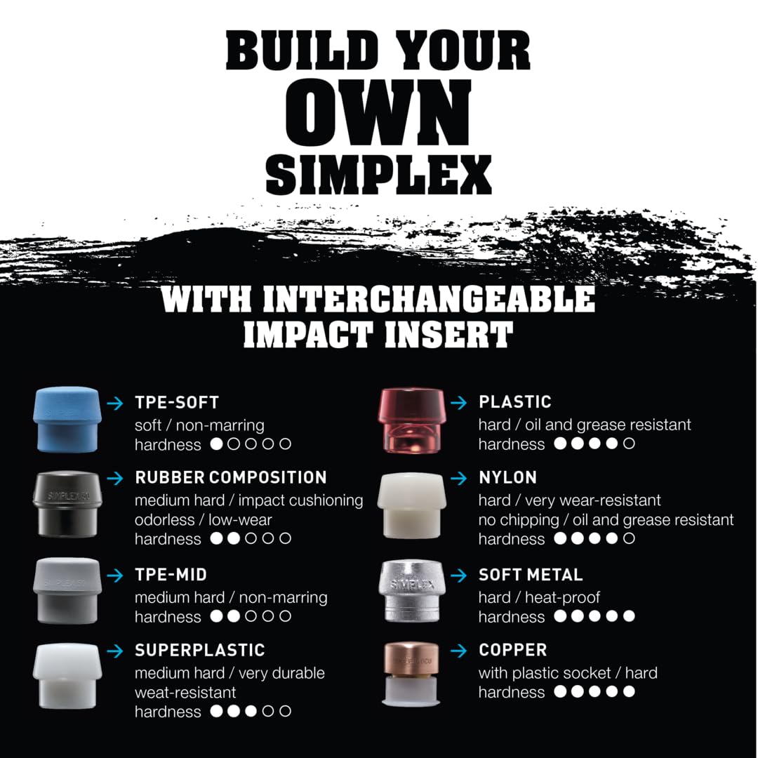Simplex 80 Mallet - Dual Soft Blue & Black Rubber Inserts - Heavy Duty Cast Iron Head with Wooden Handle - Perfect for Woodworking, Leather Crafting & Metal Forming