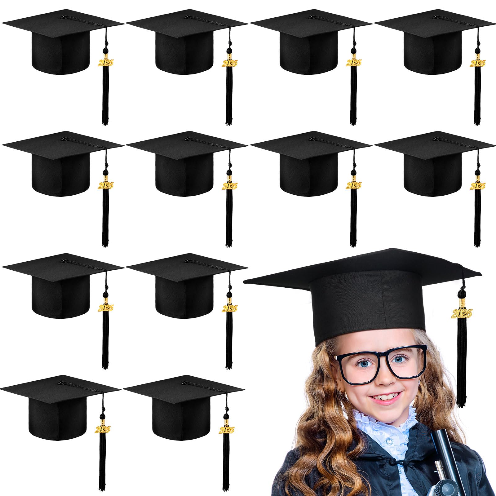 Berlune 2025 Preschool Graduation Caps Bulk Pack - 24 Child Size Kindergarten Graduation Hats with Metal 2025 Tassel - Perfect for Preschool, Daycare & Kindergarten Graduation Ceremonies