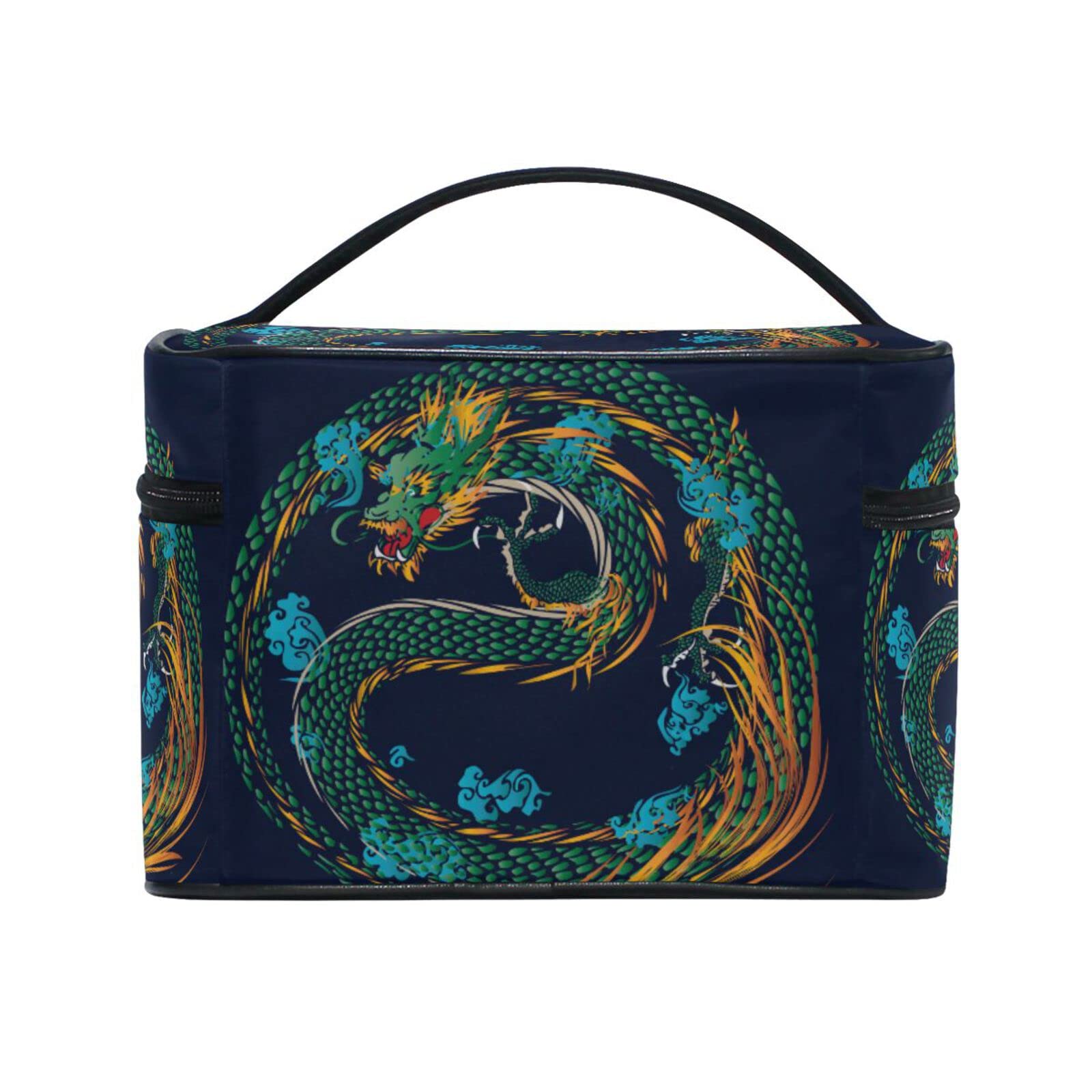 Yellow Dragon Chinese Black Cosmetic Bag Organizer - Zippered Makeup Pouch & Toiletry Case for Women | Perfect for Travel, Gym & Daily Essentials Storage