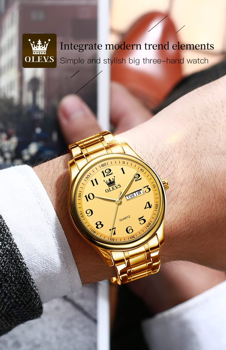 OLEVS Valentine's Day Couple Watches Set - His and Hers Stainless Steel Quartz Watches with Luminous Hands, Date Window & 3ATM Waterproof - Perfect Romantic Gift for Wedding, Anniversary & Special Occasions