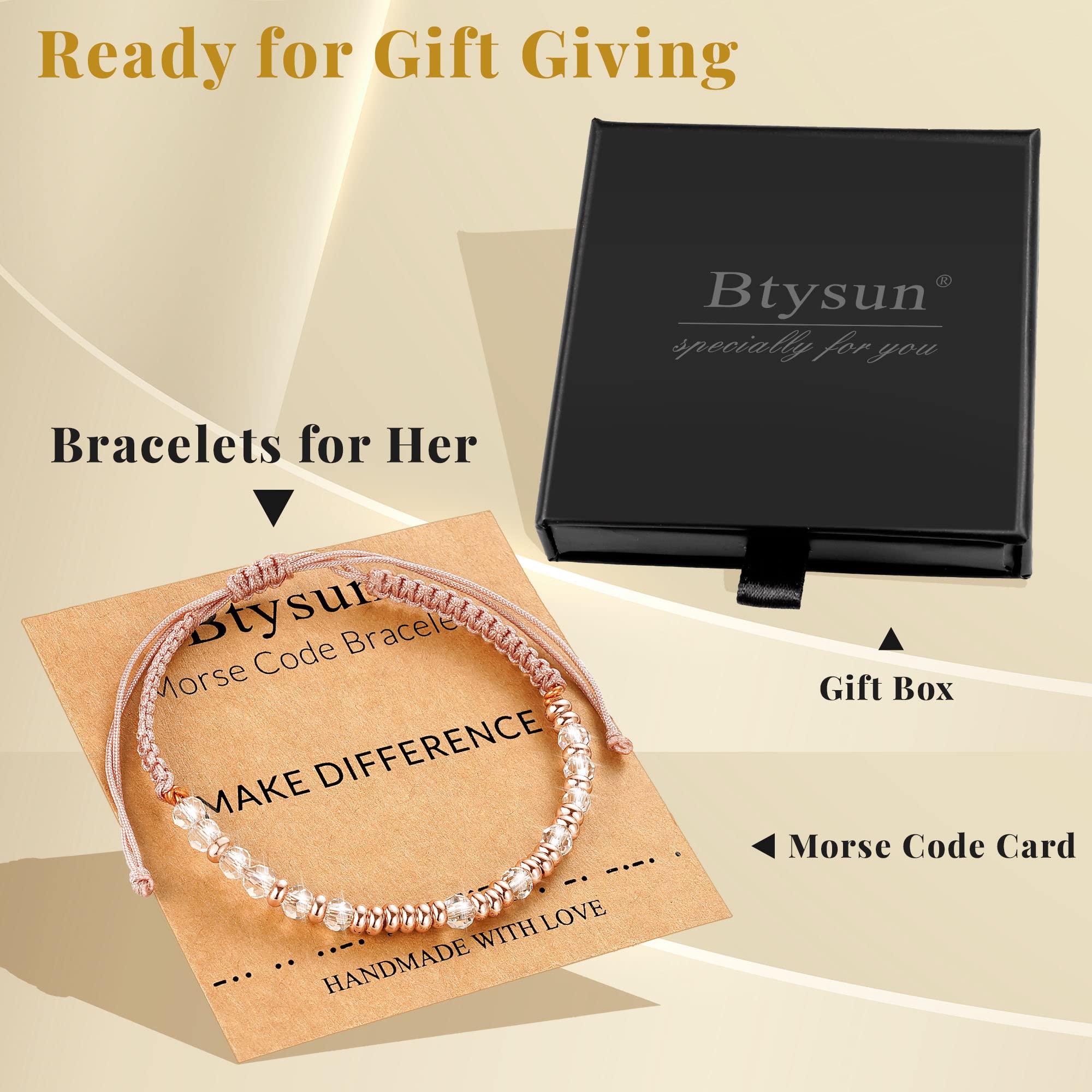 **Btysun Morse Code Bracelet for Women - Inspirational Pink Braided Friendship Bracelet, Best Friend Birthday Gift, High School Graduation Gift, Christmas Stocking Stuffer for Her & Mom - Perfect for Daily Wear, Special Occasions & Meaningful Gifting**