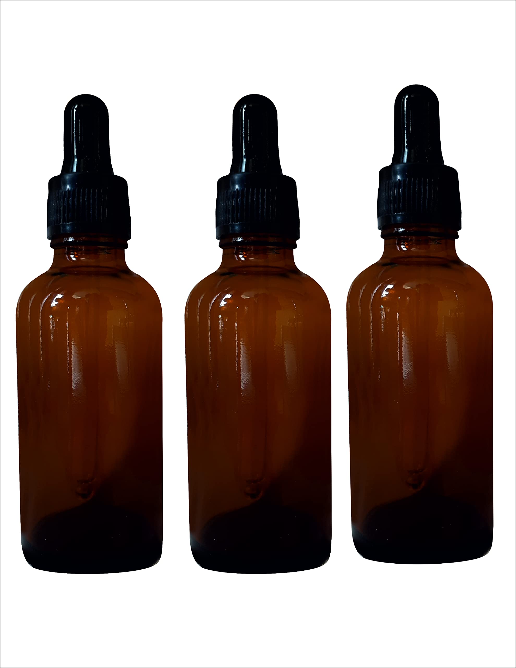 Premium 50ml Amber Glass Dropper Bottles with Silver Cap - Essential Oil Bottles, DIY Skincare Serum Containers, Perfume & Fragrance Storage (Pack of 3) - Perfect for Aromatherapy, Homemade Beauty Products & Natural Remedies