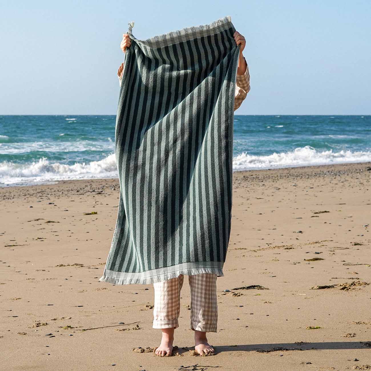 Premium Pine Green Pembroke Stripe Cotton Bath Towels - Soft & Absorbent Luxury Towel Set for Spa, Bathroom & Beach - 100% Egyptian Cotton