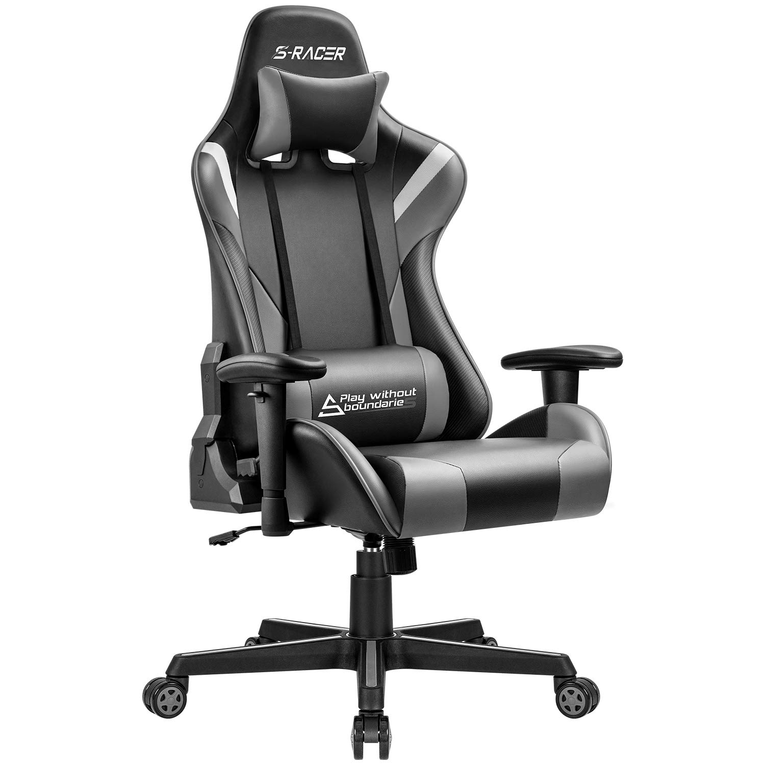 Ergonomic Video Gaming Chair for PC & Console - Comfortable Grey Gaming Seat for Long Hours Play | Perfect for Esports, Streaming & Home Office