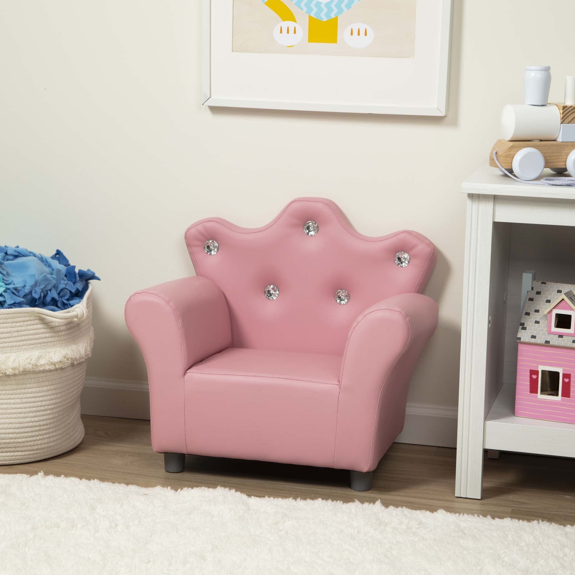 Melissa & Doug Pink Faux Leather Child’s Crown-Back Armchair - Princess Chair for Toddlers & Kids | Durable Children's Furniture for Bedroom, Playroom & Nursery Decor