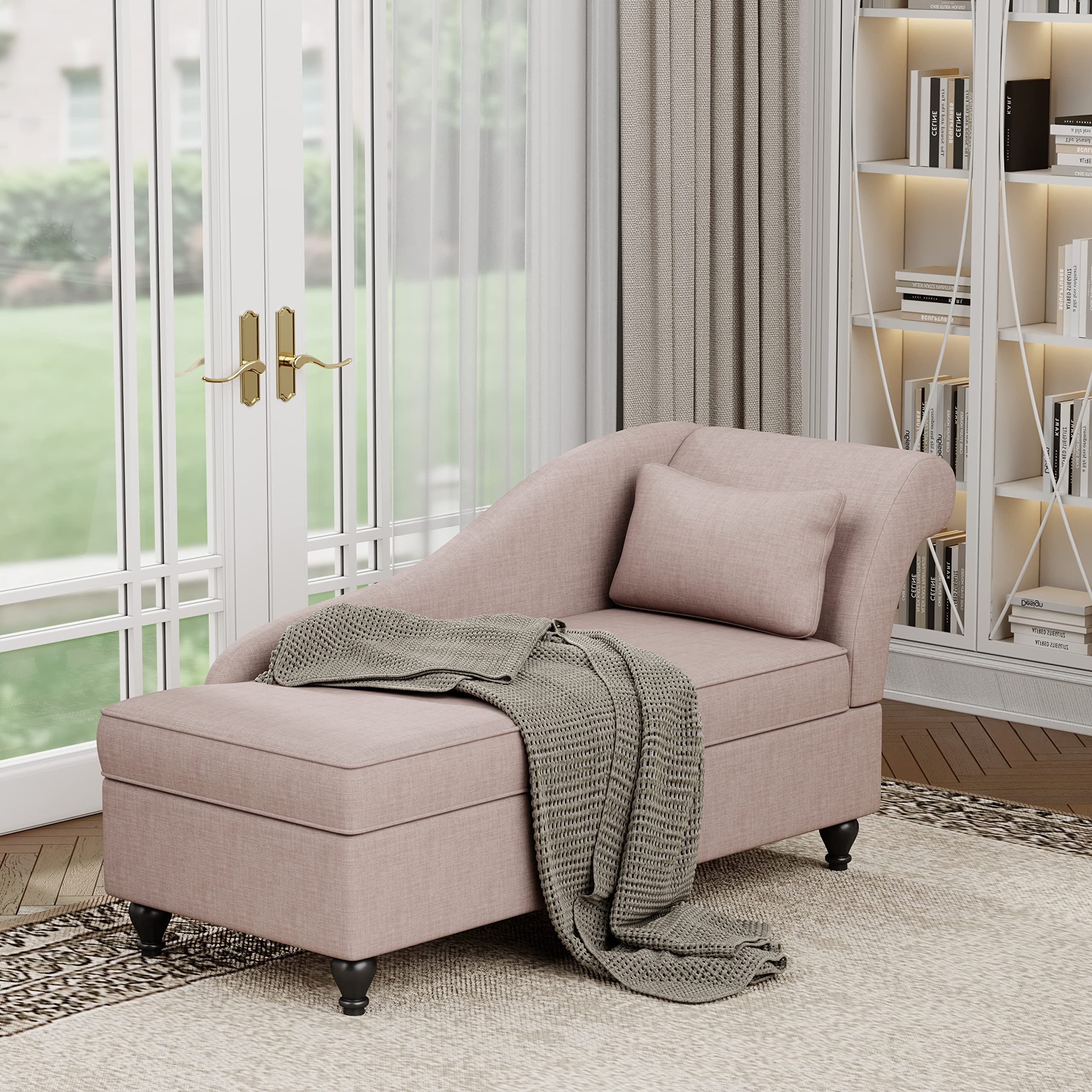 Yongqiang Upholstered Fabric Chaise Lounge Chair with Wood Legs - Right Arm Tan for Living Room, Bedroom & Small Spaces - Perfect for Relaxing, Reading & Napping