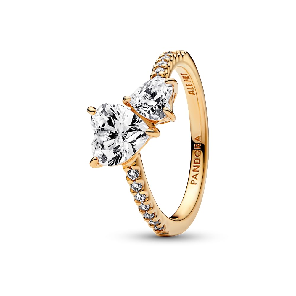 PANDORA Double Heart Sparkling Ring 14k Gold-Plated Women's Jewelry with Cubic Zirconia - Elegant Gift for Her in Gift Box - Perfect for Anniversaries, Valentine's Day & Special Occasions