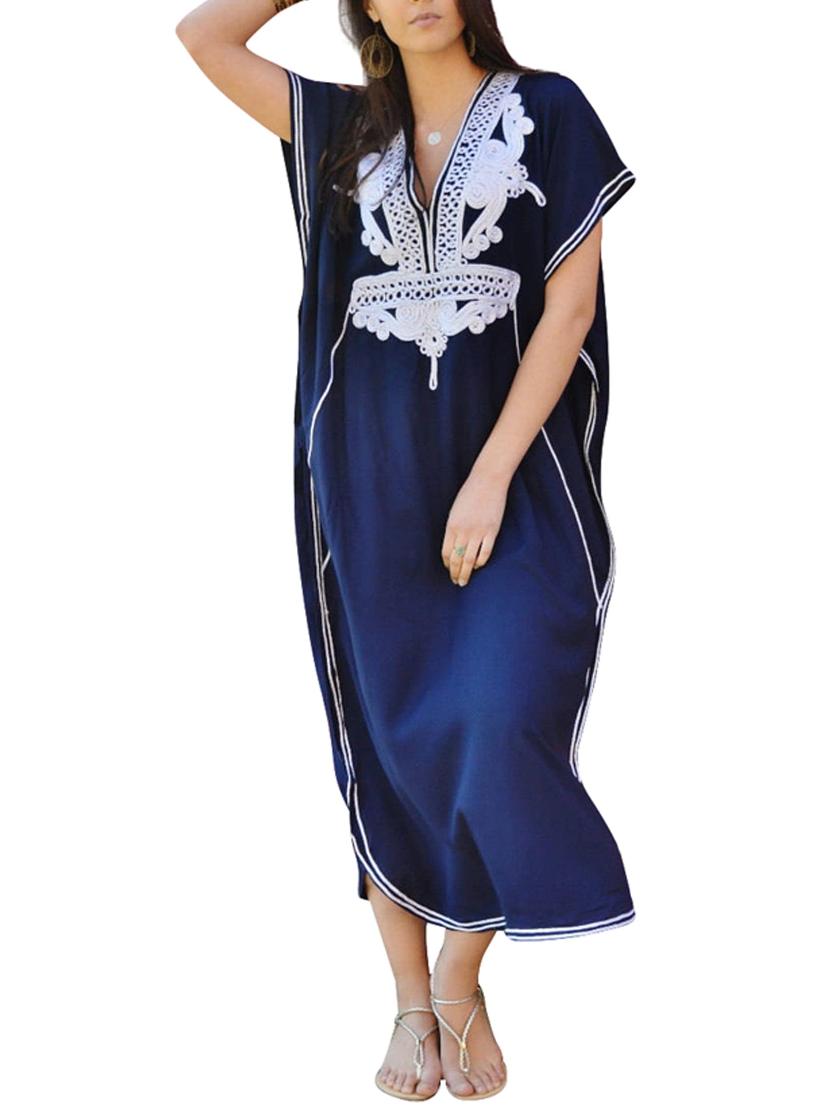 Women's Embroidered Kaftan Dress - Flowy Maxi Beach Cover Up for Swimsuit, Pool & Summer Vacations | Perfect for Resort Wear, Boho Outfits & Casual Elegance