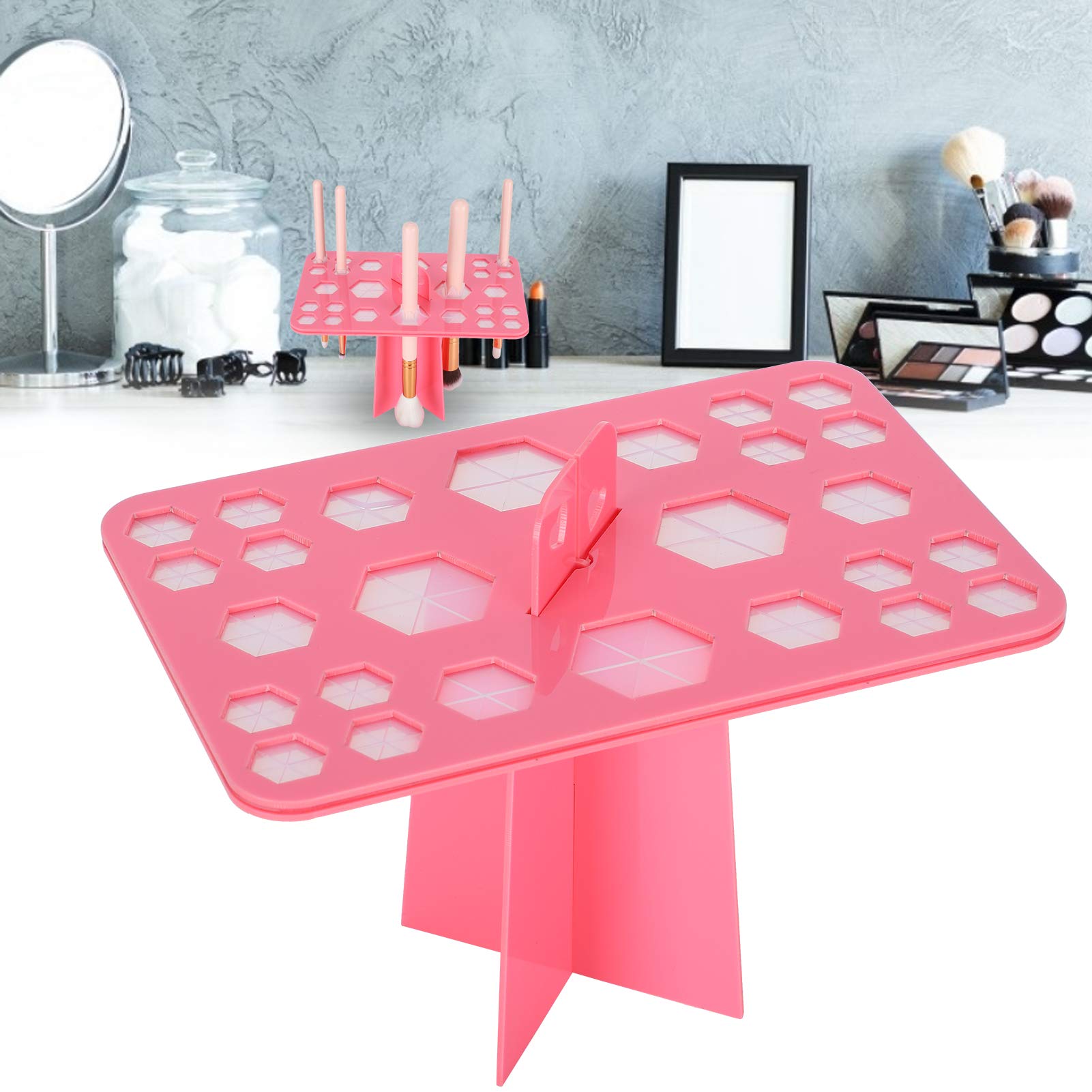 26 Hole Makeup Brush Drying Rack Organizer - Cosmetic Brush Display Stand & Storage Shelf for Professional Makeup Brushes | Perfect for Salon, Home Vanity & Travel Makeup Kit Organization