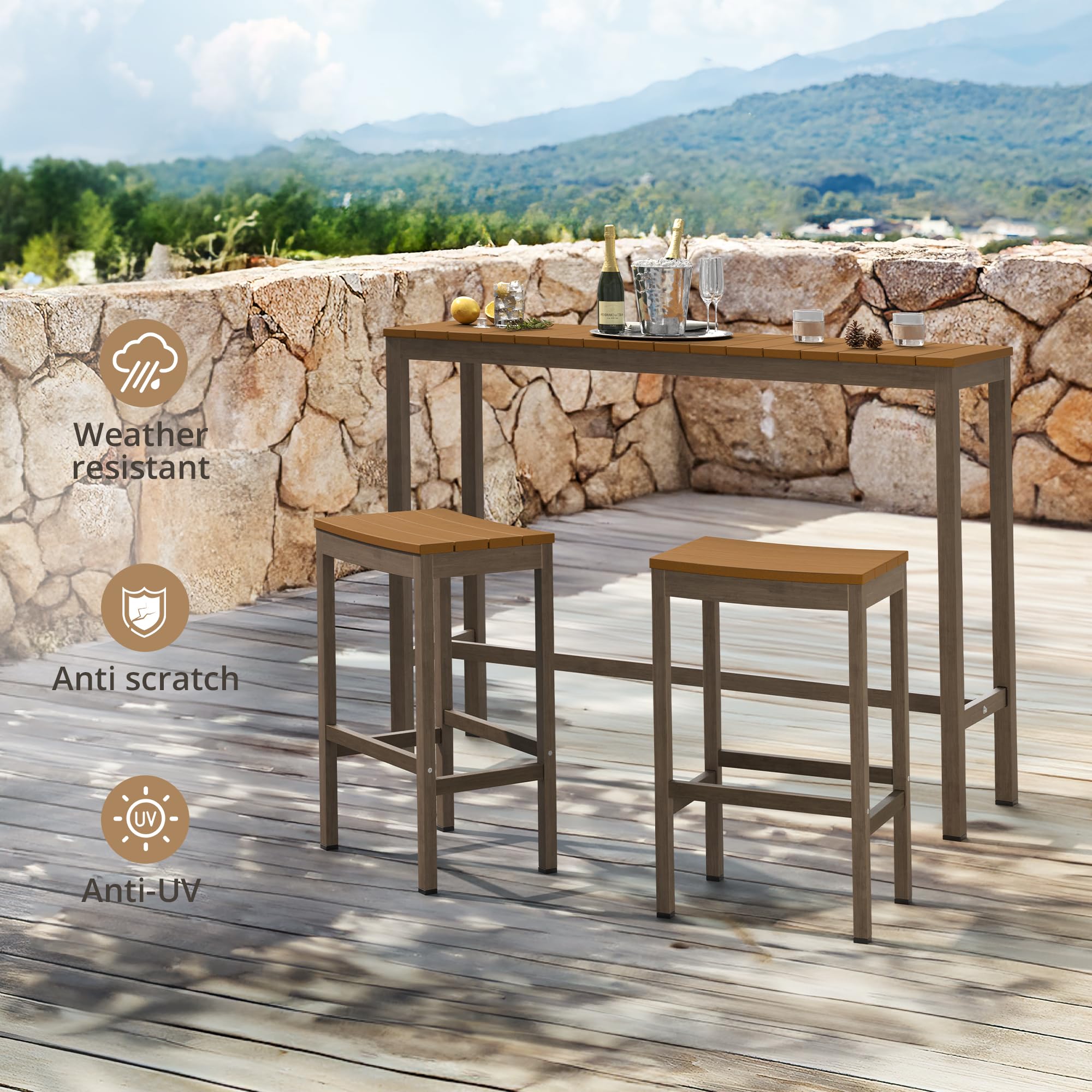 3-Piece Outdoor Bar Height Table and Chairs Set - 55