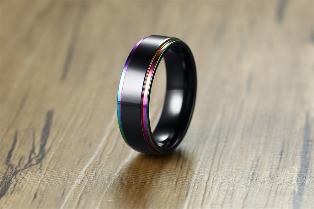 Stainless Steel Rainbow Edge Promise Ring Set - Moon, Sun, Star & Cloud Design for BFFs, Sisters & Bridesmaids | 6MM Polish Engagement Band for Anxiety Relief | Perfect Gift for Best Friends, Weddings & Special Occasions