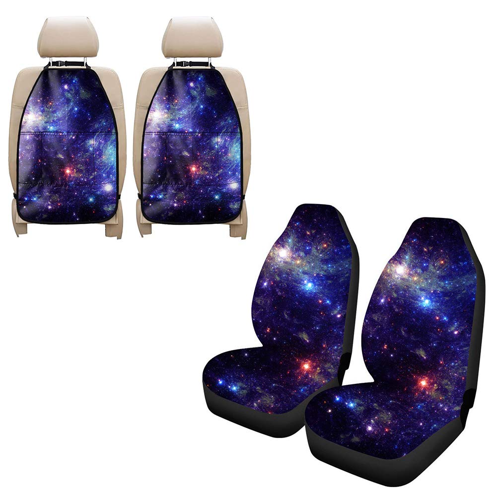 Belidome Blue Galaxy Pattern Car Seat Covers & Kick Protectors - 4-Piece Non-Slip, Durable Auto Accessories Set for Sedans, SUVs | Perfect for Family Road Trips & Child Safety